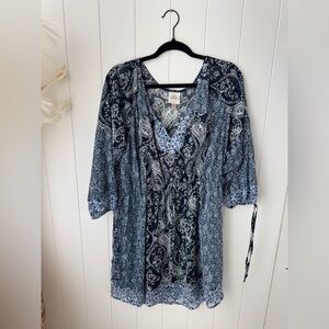 Knox Rose Women Dress XL Blue Paisley Floral Sheer Flowy Swim Cover